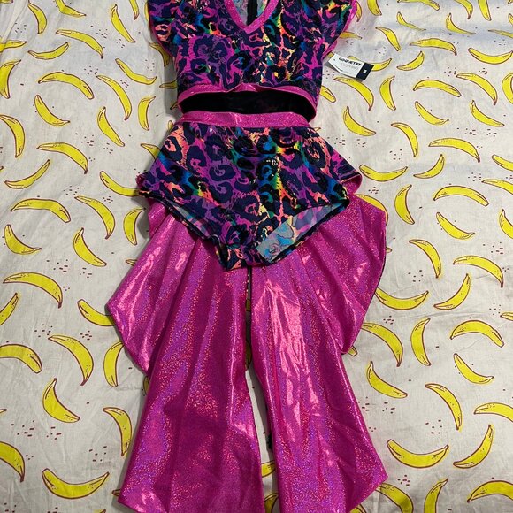 Coquetry Rainbow Leopard V Neck Tuxedo Back Romper Medium NWT $138 CUSTOM piece - Picture 2 of 4